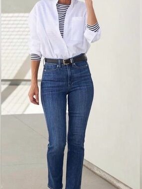 AYR The Pop Mid-Rise Slim Straight Jeans in Dark Blue Denim -27